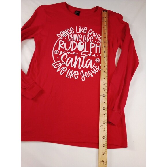 Women's /Junior Christmas Rudolph Santa Jesus Long Sleeve Red T-shirt Size Small - Picture 8 of 14